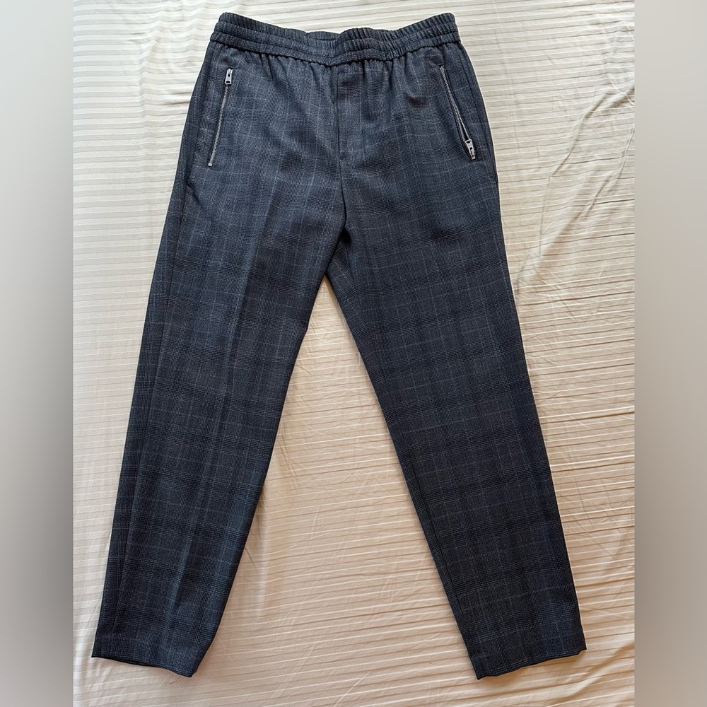 AllSaints Men's Gray Cropped Checkered Pants